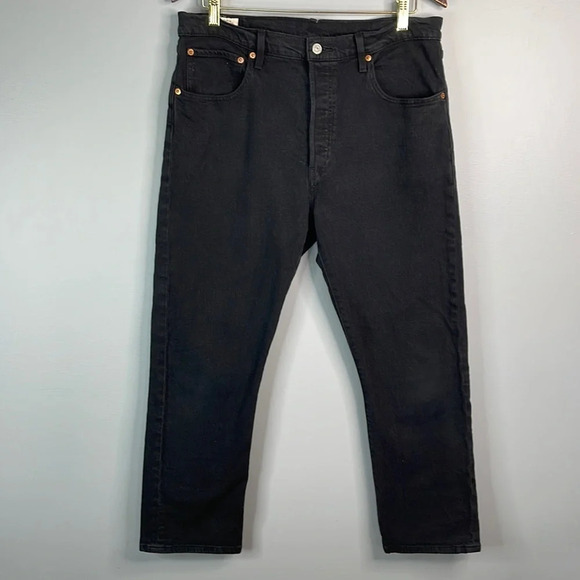 LEVIS 501 Cropped Jeans Black Premium Big E Button Fly High Waisted Size 32x26 - Picture 13 of 13